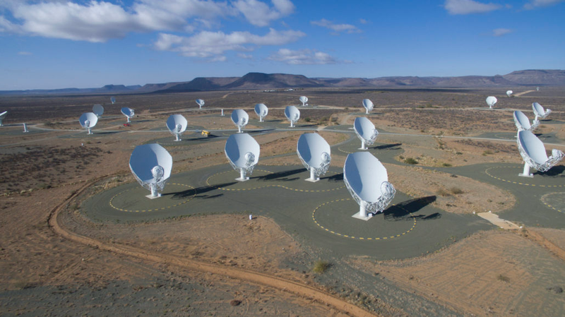 The MeerKAT radio telescope array in South Africa.